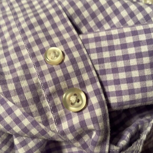 Chaps easy care Men’s lavender & white gingham checkered button down shirt M - Picture 13 of 16